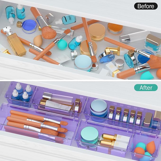 9 Pack Clear Drawer Organizer Set, Drawer Storage Trays, Storage Bins | Acrylic - Image 4