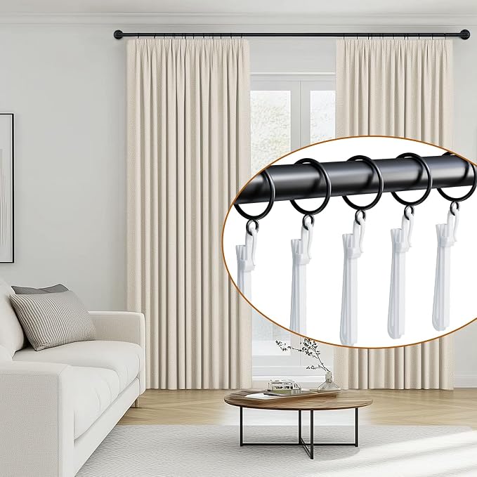 1.25 Inch Curtain Rings with Hooks, 24 Pack Black Metal Drapery Rings with Pins - Image 4
