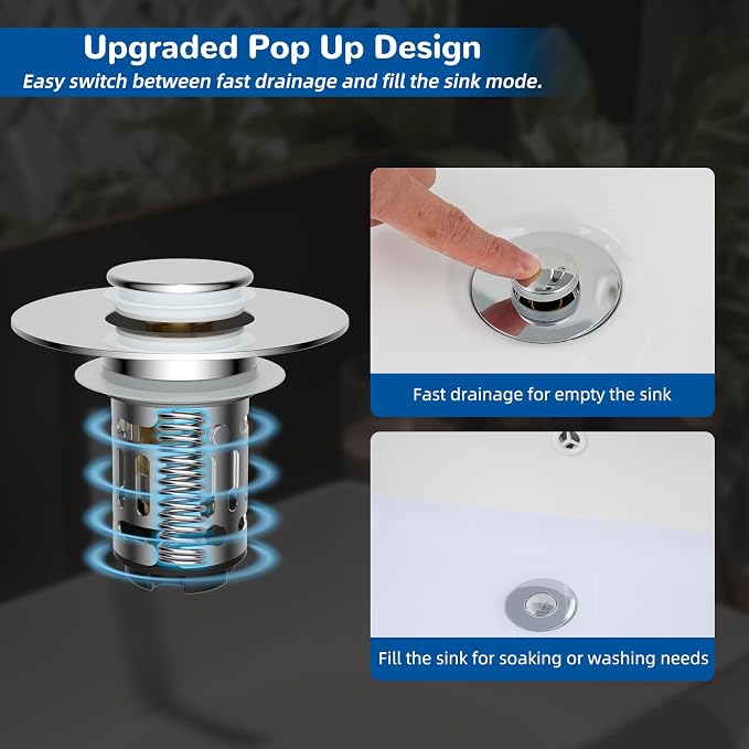 Hibbent 2 PCS Upgraded 3 in 1 Bathroom Sink Drain Strainer, Pop Up Stopper | - Image 6