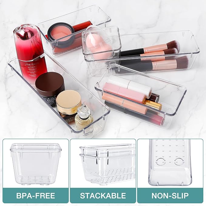 13 PCS Drawer Organizer Set, 5 Size Bathroom and kitchen organizer Trays | - Image 3