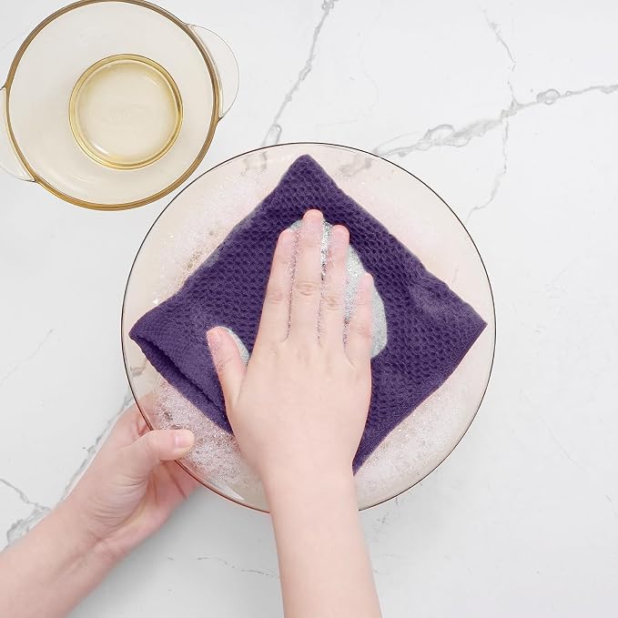 Homaxy 100% Cotton Waffle Weave Kitchen Dish Cloths 12-Pack, Eggplant | 12 x 12 - Image 4
