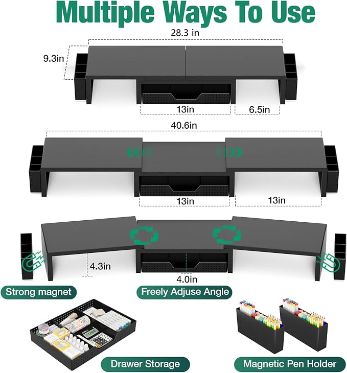 Desk Organizer and Accessories, Dual Computer Monitor Stand Riser - Image 2