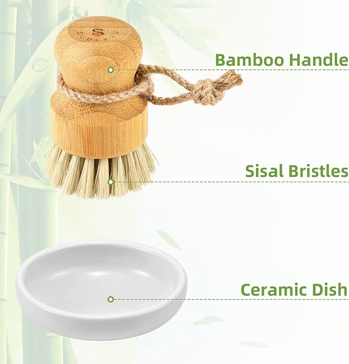 SUBEKYU Bamboo Dish Scrub Brush, Produce Brush, 2 Pack - Image 5