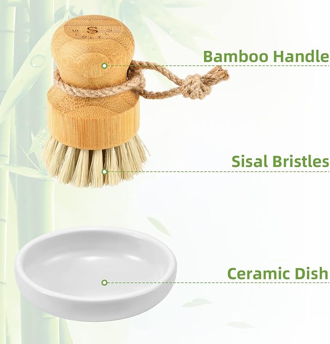 SUBEKYU Bamboo Dish Scrub Brush, Produce Brush, 3 Pack - Image 4