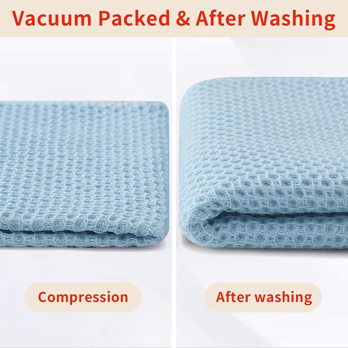 Homaxy 100% Cotton Waffle Weave Kitchen Dish Cloths 12-Pack, Sky Blue | 12 x 12 - Image 8