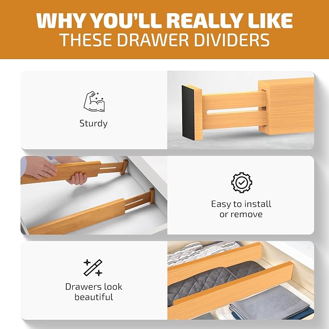 4-Pack Drawer Dividers 2.6-Inch High Dresser Drawer Organizer 16 to 22 Inch | - Image 6