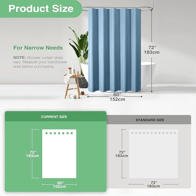 Dynamene Stall Waffle Shower Curtain 256 GSM Heavy 60"x72" Moonlight Blue - Image 3