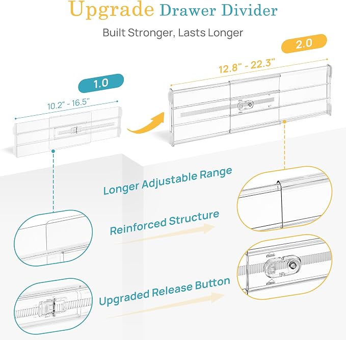Vtopmart 6" Tall Upgrade Drawer Dividers, 12.8"-22.3" Expandable, 10 Pack | - Image 9