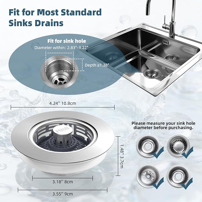 Hibbent Metal Kitchen Sink Drain Strainer and Stopper, Transparent - Image 8