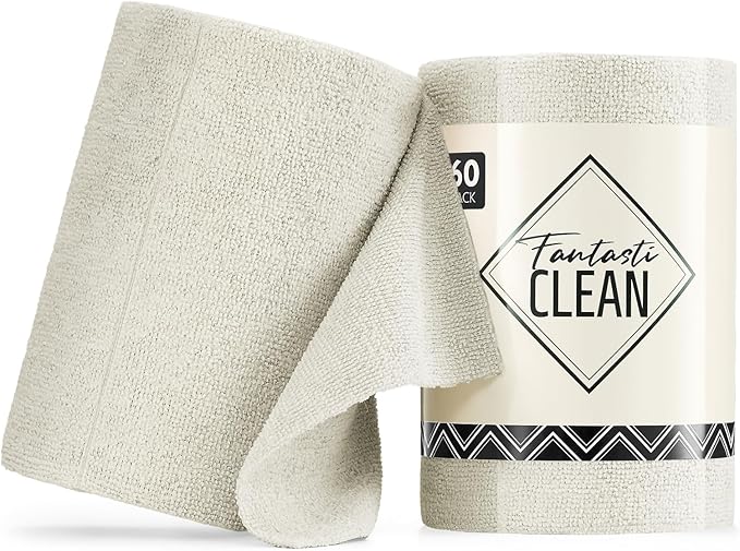 Fantasticlean Microfiber Cleaning Cloth Roll, 60 Pack, Off White by Fantasticlean