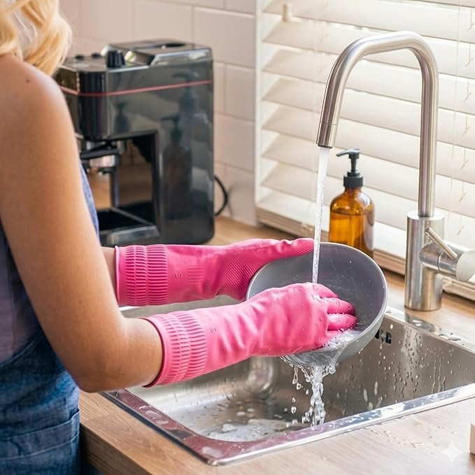 Rubber Dishwashing Gloves, Reusable Cleaning Dish Gloves - Image 3