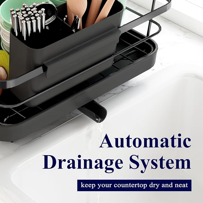 Kitsure Dish Drying Rack for Kitchen Counter, 12.2''W x 15.7''~23''L, Cutlery - Image 7