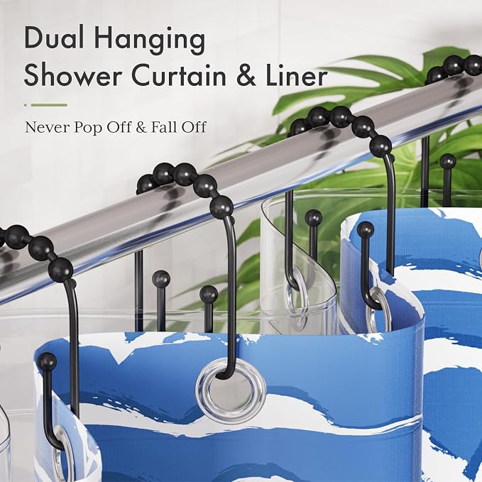 AmazerBath Shower Curtain Hooks Rings, Metal Shower Curtain Rings, Shower Rod - Image 3