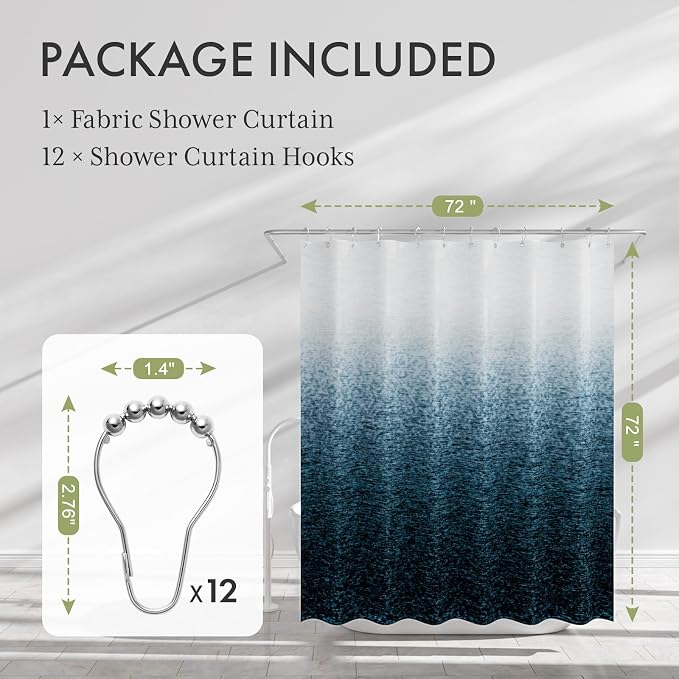 AmazerBath Shower Curtain Blue, Washable Cloth Ombre Shower Curtain Sets - Image 6