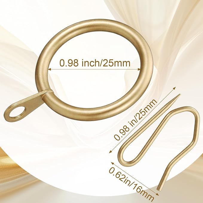 Hotop 60 Pcs 0.98 Inch Curtain Ring and 60 Pcs Pin Hook, Champagne Gold | Metal - Image 2