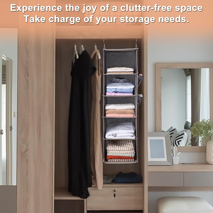 BOOMIBOO Hanging Closet Organize and Shelves, 5-Hanging Shelf（Browm） | - Image 5