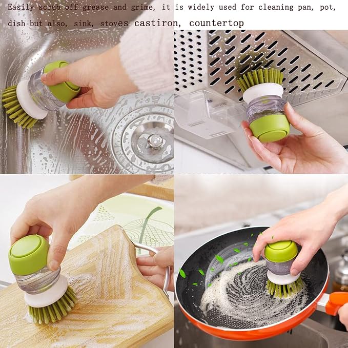 Dish Brush with Soap Dispenser, Dishwashing Kitchen Scrub Brushes Dish Scrubber - Image 5