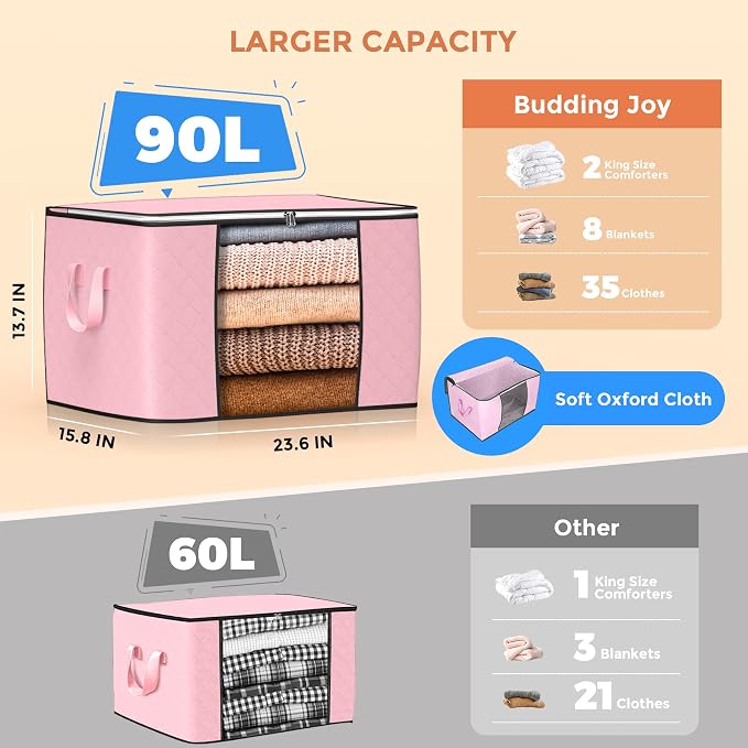 90L Large Storage Bags, 8 Pack Clothes Storage Bins Closet Organizers | - Image 2