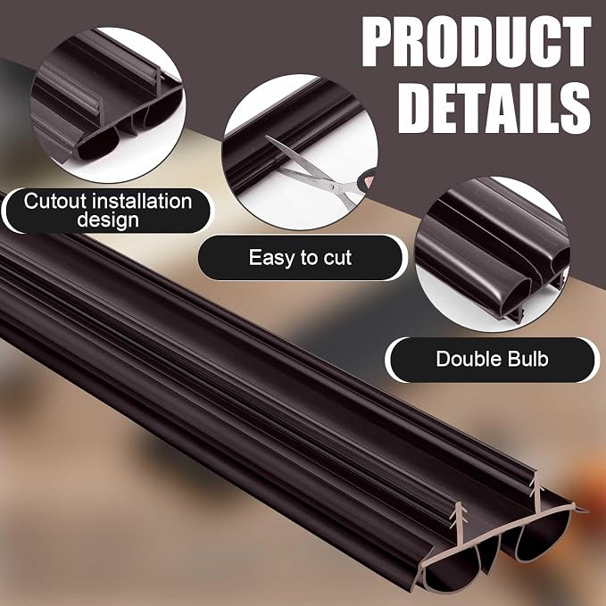 Pushglossy 1 Pcs 36" Kerf Door Sweep Double Bubble Kerf Brown | 1-3/4" Wide - Image 3