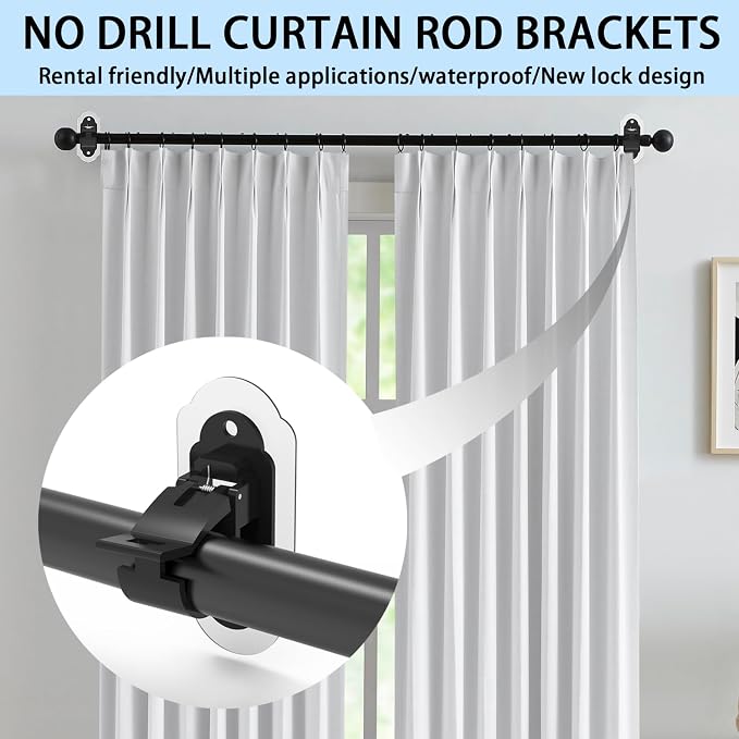 No Drill Curtain Rod Brackets，No Drill Needed Curtain Rod Holders, Adhesive - Image 3