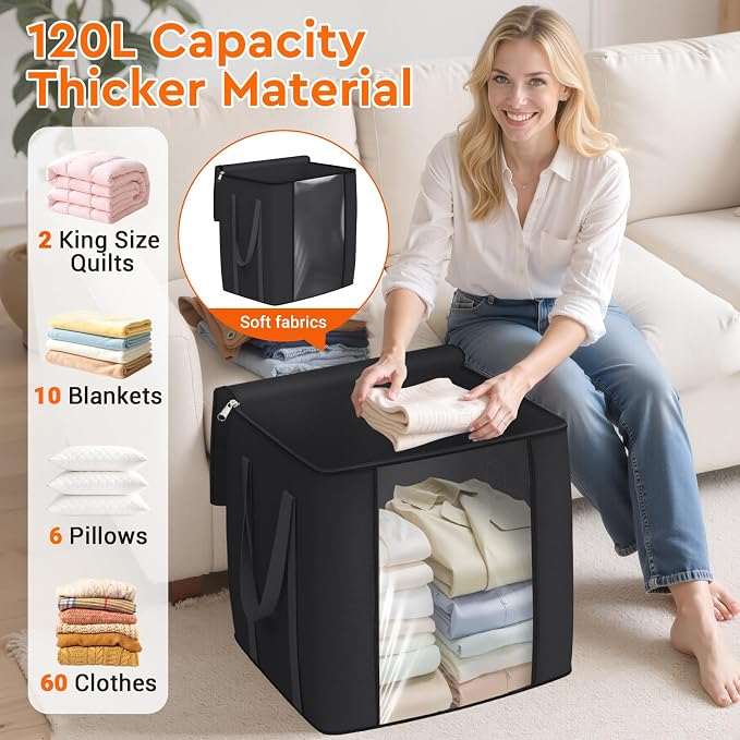 TasticTotes 120L Extra Large Blanket Clothes Storage Bags, 1 Pack | Foldable - Image 3