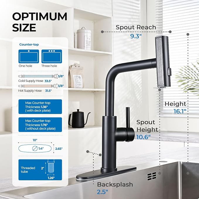 WEWE Waterfall Kitchen Faucet, Pull-Down Sprayer, Matte Black, 3-Mode | Stream - Image 6