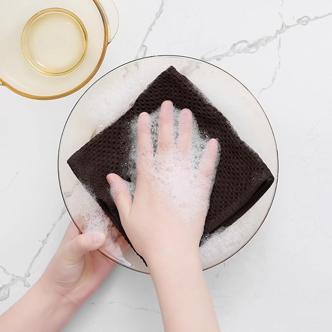 Homaxy 100% Cotton Waffle Weave Kitchen Dish Cloths 12-Pack, Dark Brown | 12 x - Image 4