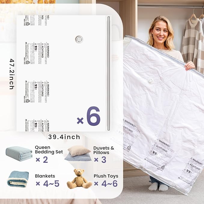TAILI Vacuum Storage Bags 6 Pack, XXL Jumbo Size 47x39 Inch, Cream | XXL Large - Image 3