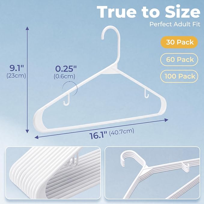 HOUSE DAY White Plastic Hangers 30 Pack, Slim Space-Saving Clothes Hangers | - Image 3