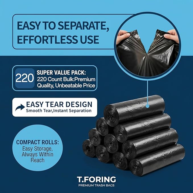 Medium Trash Bags 8 Gallon Heavy Duty, 0.94 Mil, Plastic Waste Basket Can Liners - Image 4