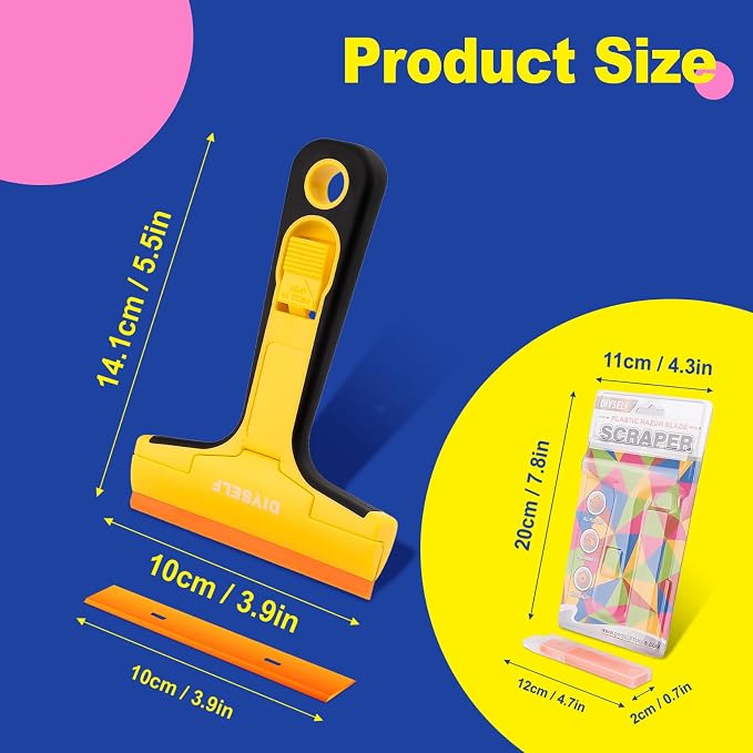 DIYSELF Window Scraper with 5 Pcs 4-Inch Plastic Razor Blades - Image 6