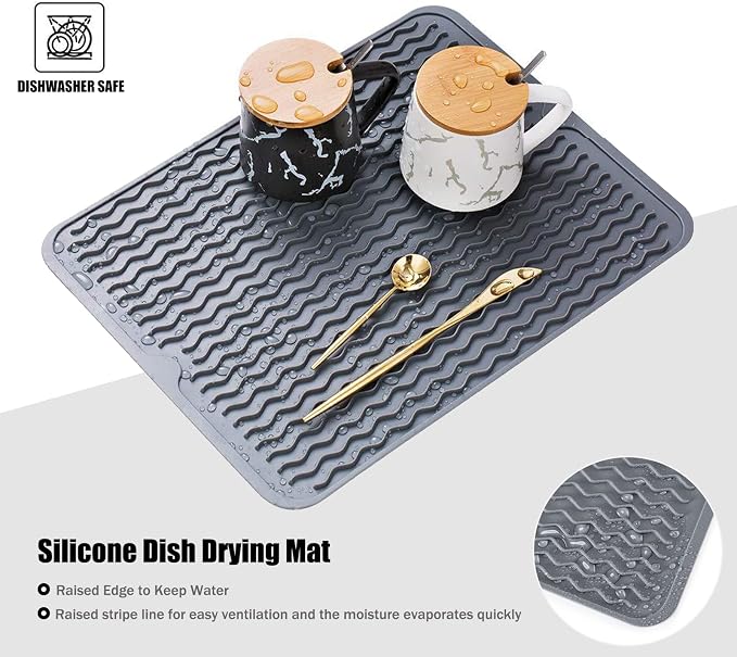 Silicone Dish Drying Mat, Non-Slip Easy Clean Sink Mat, Large Heat-resistant - Image 5