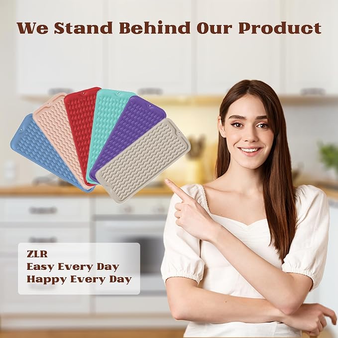 ZLR Small Dish Drying Mat for Kitchen Counter, Midnight Blue | Narrow Silicone - Image 7