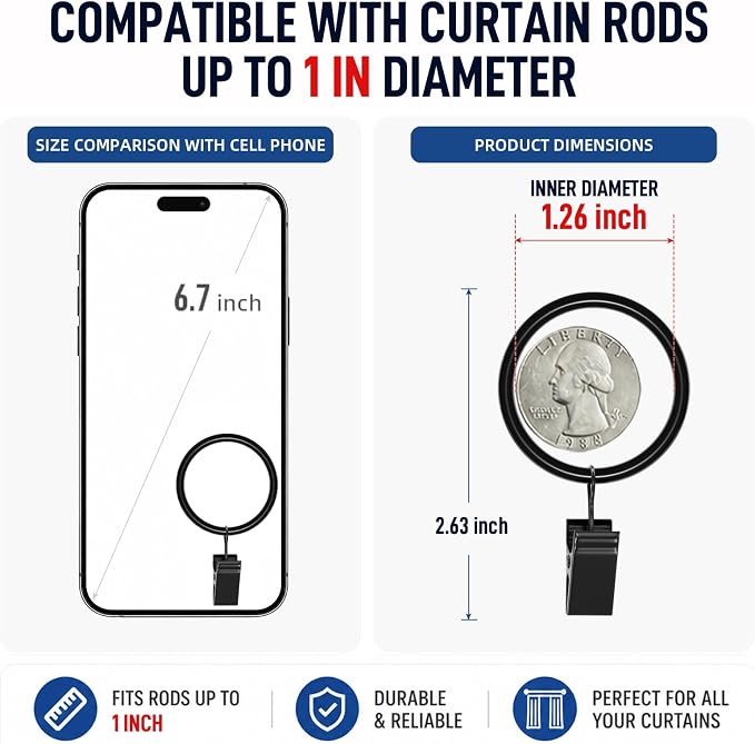 Lansian 100 Pack Curtain Rings - Image 6