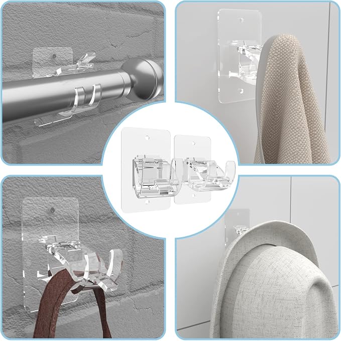 Wabboreq 8PCS No Drill Curtain Rod Brackets, Self-Adhesive, Plastic & Stainless - Image 6