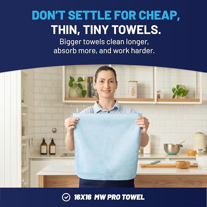 MW Pro Microfiber Cleaning Cloth | Blue | 36 Pack | 16” x 16” | All Purpose - Image 3