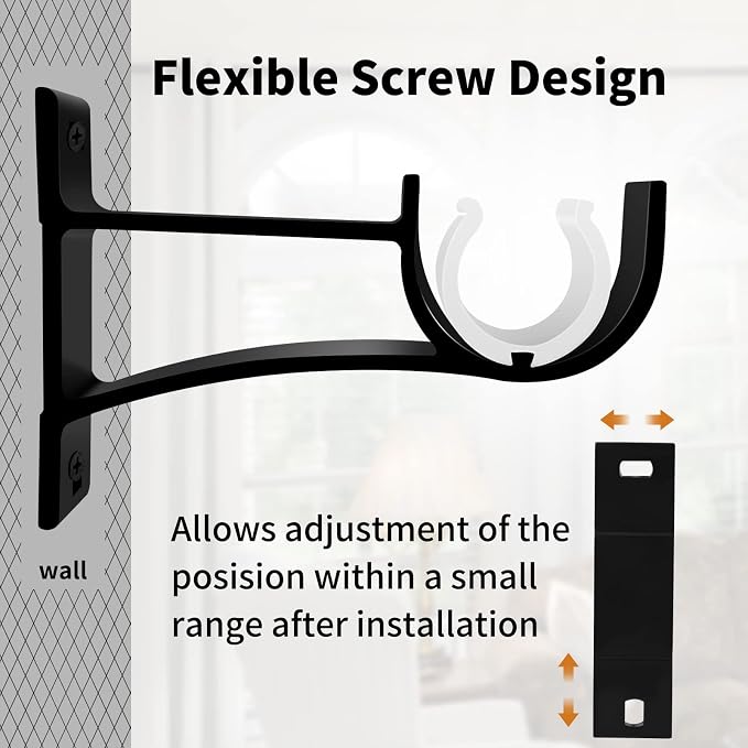 KOLAKO 8 Pack Curtain Rod Bracket, 1 Inch Heavy Duty Holder Black Drapery - Image 6