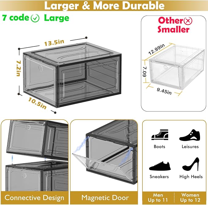 12 Pack Shoe Organizer, Stackable Shoe Storage Boxes - Image 4