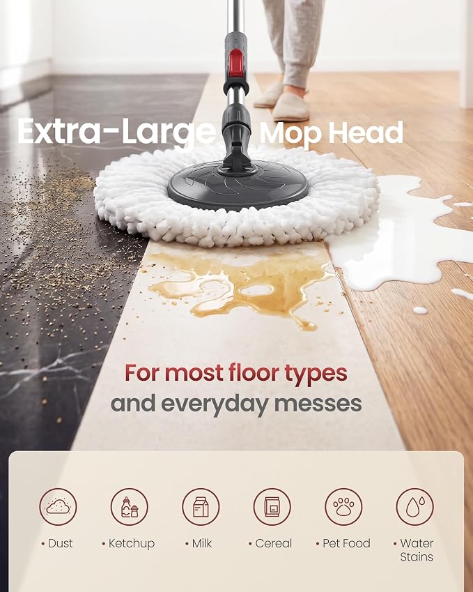 SONGMICS Spin Mop and Bucket Set, 6 Washable Microfiber Mop Heads - Image 7