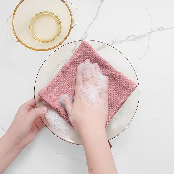 Homaxy 100% Cotton Waffle Weave Kitchen Dish Cloths 18-Pack, Dried Rose | 12 x - Image 4