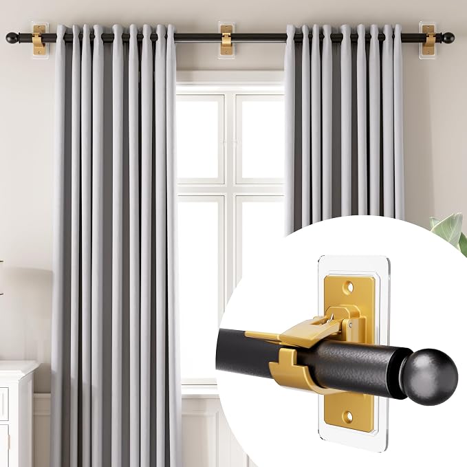 6PCS Self Adhesive Curtain Rod Bracket, No Drilling Curtain Rod Holders | 20lbs - Image 3