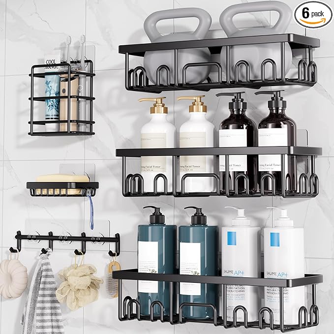 Veken Shower Caddy 6-Pack with Hooks, Bathroom Organizers & Storage by Veken