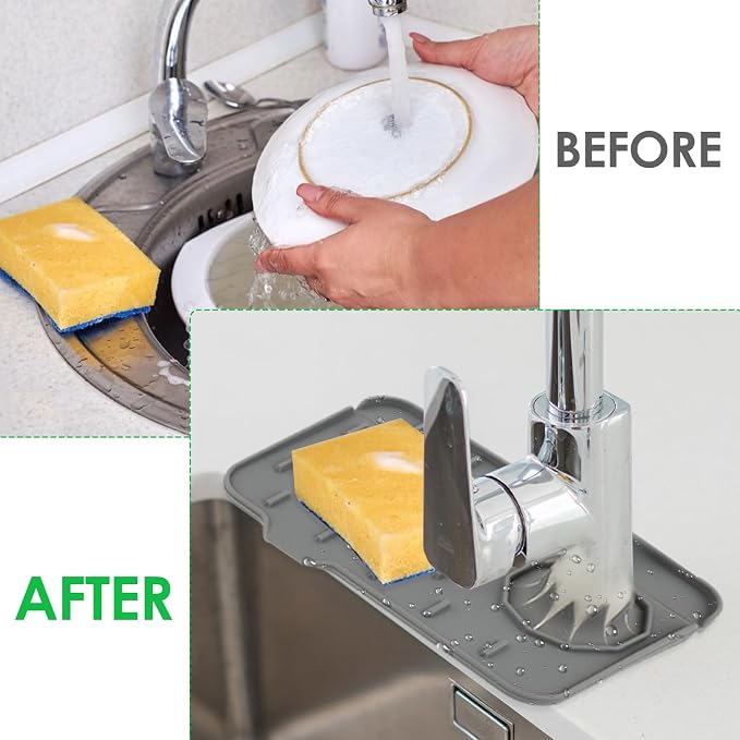 2Pcs Silicone Sink Faucet Splash Guard Mat Sponge Holder 8.3 x 5.3 Inch | Soap - Image 7
