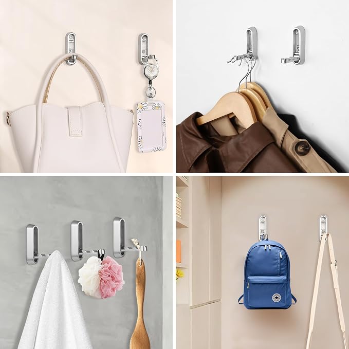 Foldable Wall Hook, 4 Pack, Screw Mounted, Heavy Duty Coat Hooks | 90° Foldable - Image 7