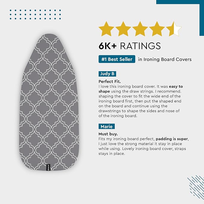 Encasa XO Ironing Board Cover and Pad, Thick Felt 54"x15" - Image 5