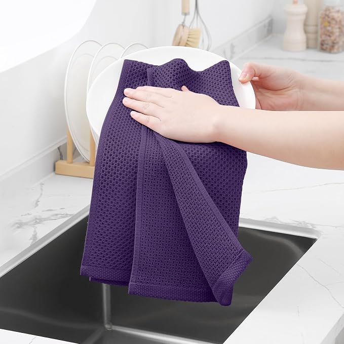 Homaxy 100% Cotton Waffle Weave Kitchen Dish Towels 12-Pack, Eggplant | 13 x 28 - Image 4