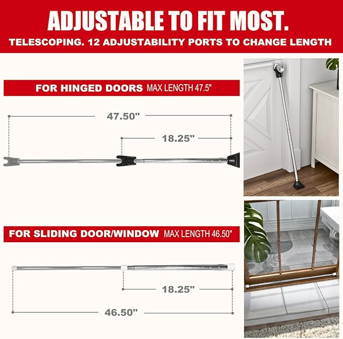 SECURITYMAN 3-in-1 Door Security Bar, Security Door Stoppers & Door Barricade – - Image 3