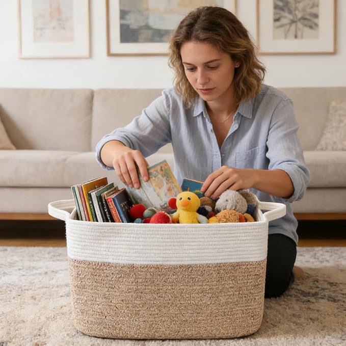 65L Laundry Basket with Handles, Woven Blanket Basket - Image 4