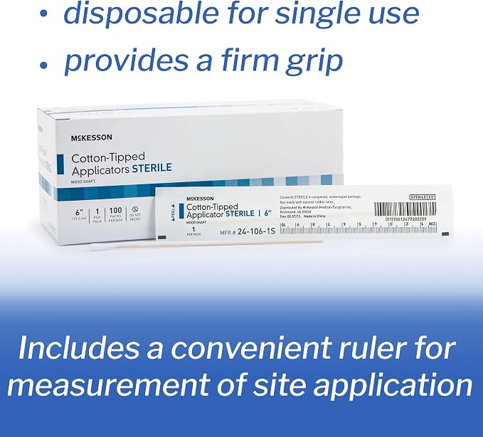 McKesson Cotton Tipped Applicator, Long Sterile Medical Swabs, 6 in, 100 ct | - Image 2