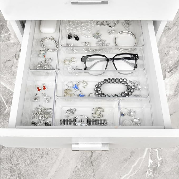 Manalete 12 Pcs Clear Plastic Drawer Organizer, Makeup & Vanity Organizer | - Image 6